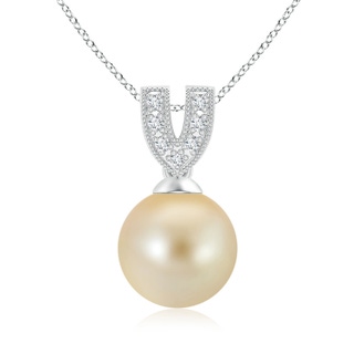 9mm AAA Golden South Sea Cultured Pearl Pendant with Diamond V-Bale in White Gold