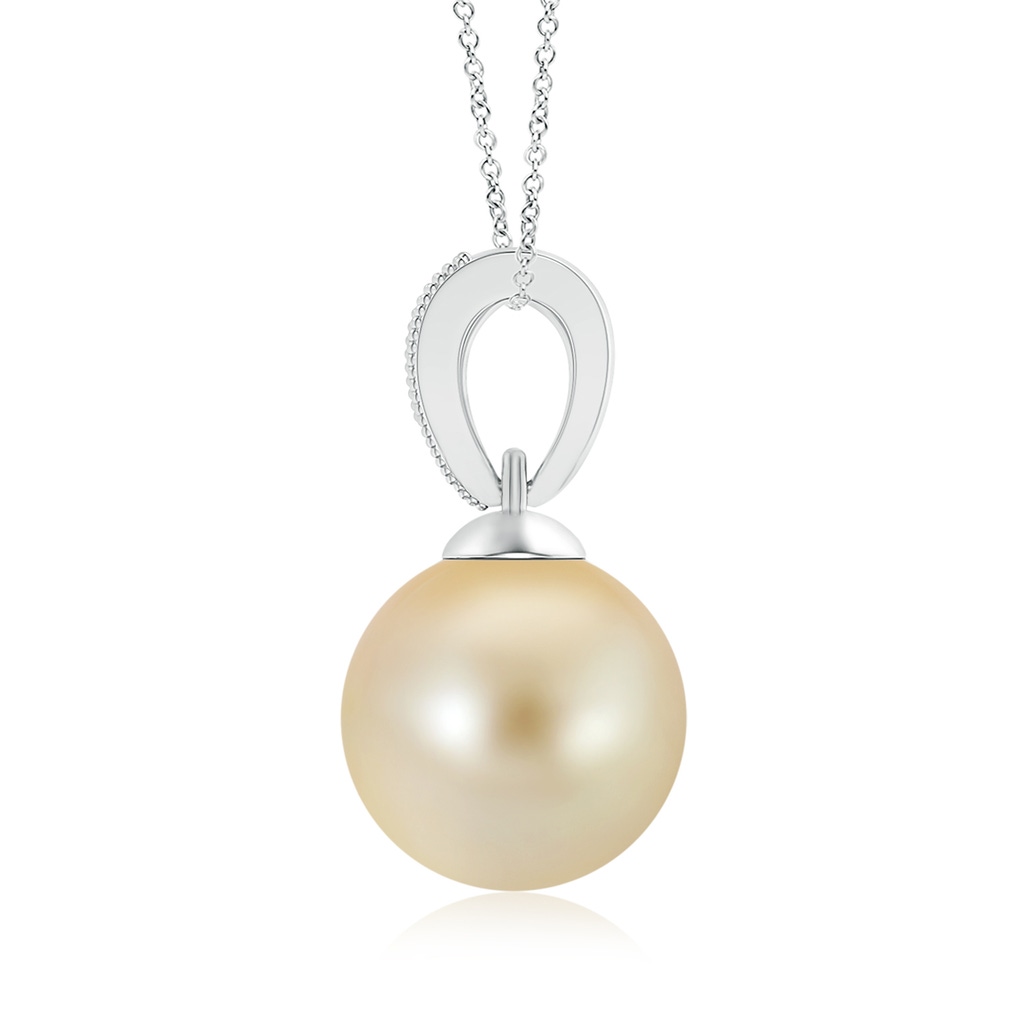 9mm AAA Golden South Sea Cultured Pearl Pendant with Diamond V-Bale in White Gold Product Image