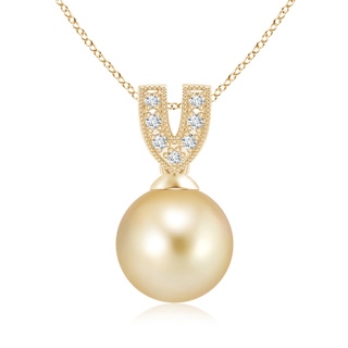 9mm AAAA Golden South Sea Cultured Pearl Pendant with Diamond V-Bale in Yellow Gold