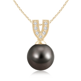 9mm AAA Tahitian Cultured Pearl Pendant with Diamond V-Bale in Yellow Gold
