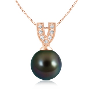 9mm AAAA Tahitian Cultured Pearl Pendant with Diamond V-Bale in Rose Gold