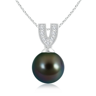 9mm AAAA Tahitian Cultured Pearl Pendant with Diamond V-Bale in White Gold