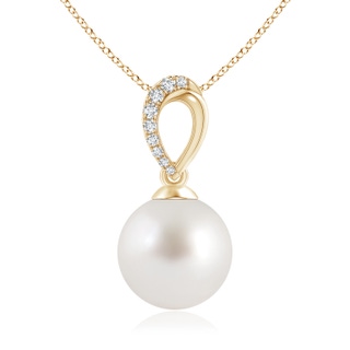 10mm AAA South Sea Cultured Pearl & Diamond Bale Pendant in Yellow Gold