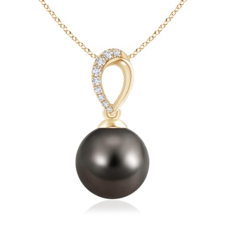 10mm AAA Tahitian Cultured Pearl & Diamond Bale Pendant in Yellow Gold