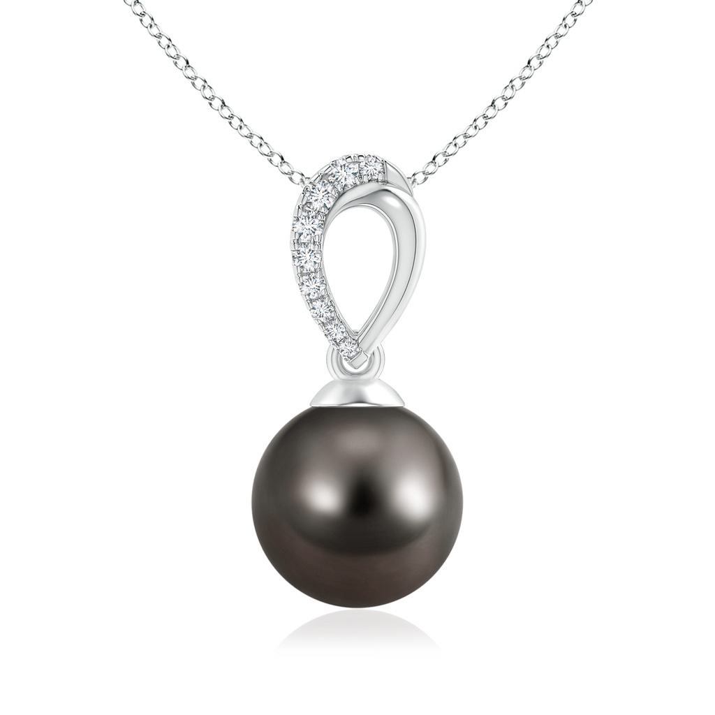 9mm AAA Tahitian Cultured Pearl & Diamond Bale Pendant in White Gold 