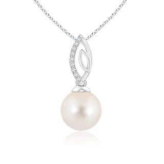 8mm AAAA Freshwater Cultured Pearl & Diamond Leaf Bale Pendant in White Gold