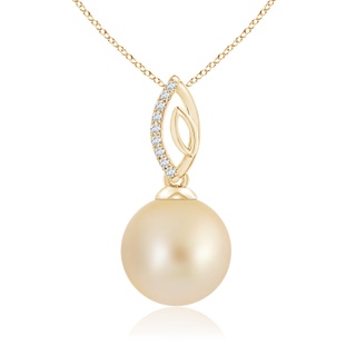 10mm AA Golden South Sea Cultured Pearl & Diamond Leaf Bale Pendant in Yellow Gold