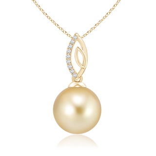 10mm AAAA Golden South Sea Cultured Pearl & Diamond Leaf Bale Pendant in Yellow Gold