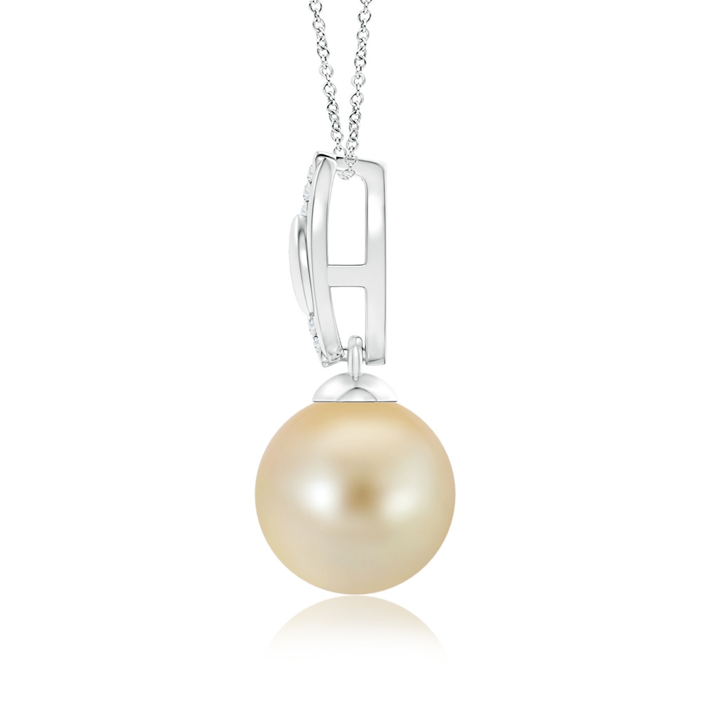 9mm AAA Golden South Sea Cultured Pearl & Diamond Leaf Bale Pendant in White Gold Product Image