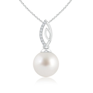 9mm AAA South Sea Cultured Pearl & Diamond Leaf Bale Pendant in White Gold