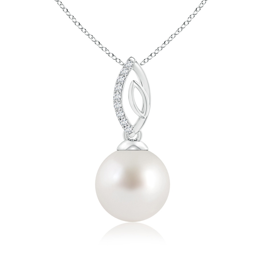 9mm AAA South Sea Cultured Pearl & Diamond Leaf Bale Pendant in White Gold 