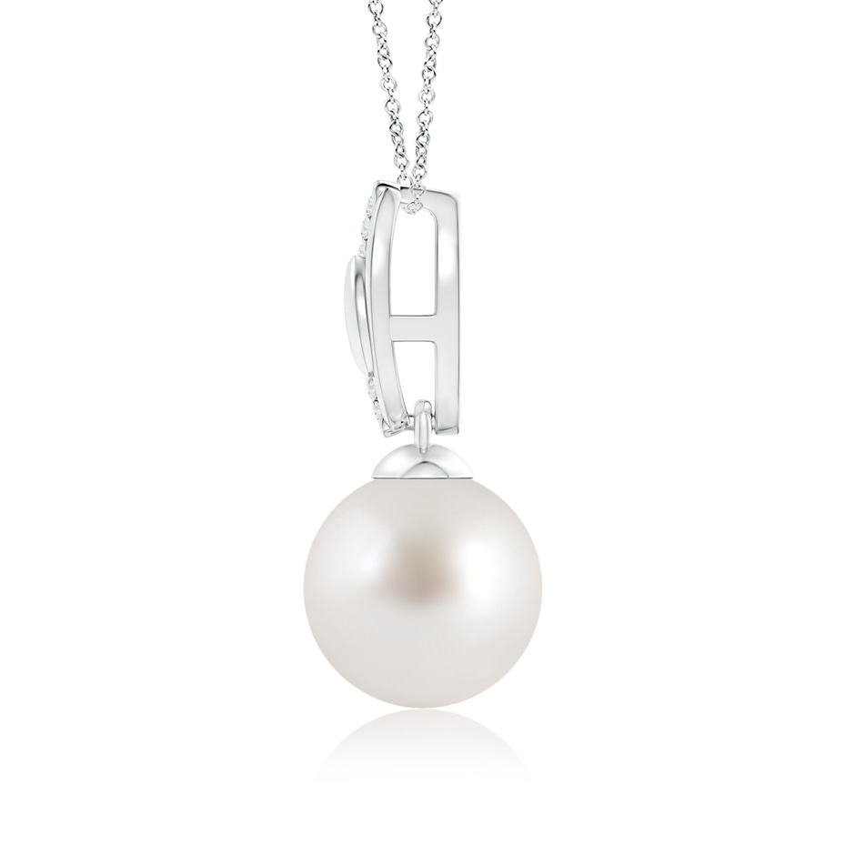 9mm AAA South Sea Cultured Pearl & Diamond Leaf Bale Pendant in White Gold product image