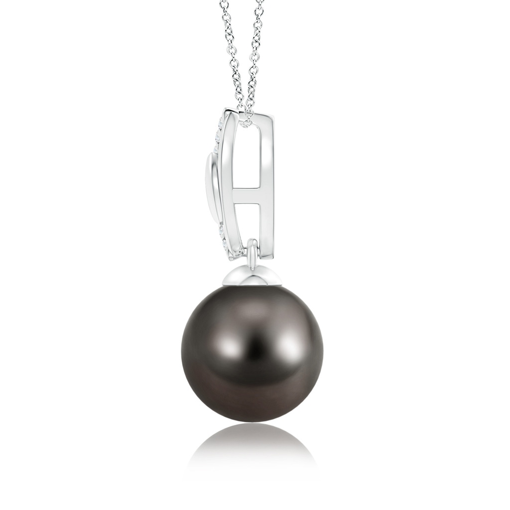 9mm AAA Tahitian Cultured Pearl & Diamond Leaf Bale Pendant in White Gold Product Image