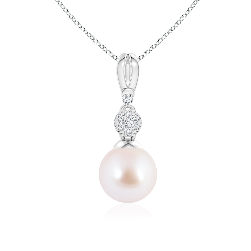 8mm AAA Akoya Cultured Pearl & Diamond Clustre Pendant in White Gold