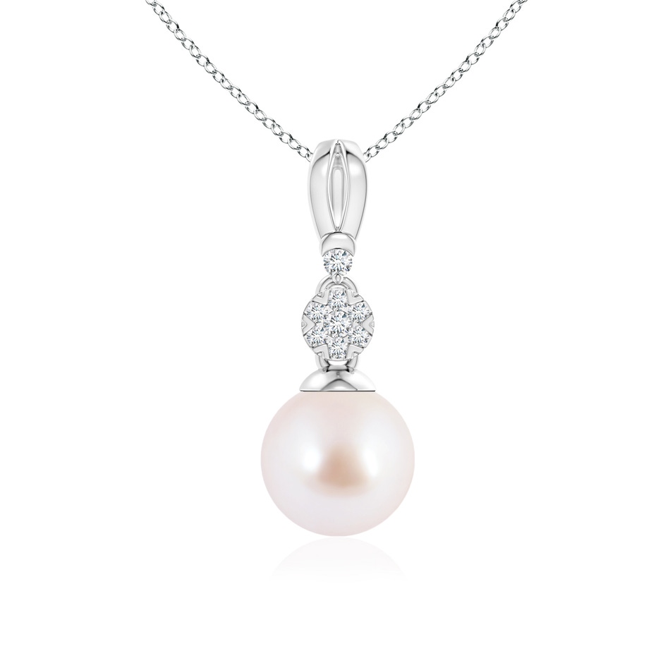 8mm AAA Akoya Cultured Pearl & Diamond Clustre Pendant in White Gold 