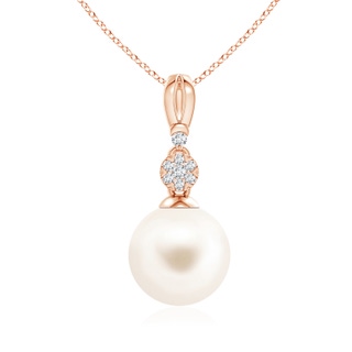 10mm AAA Freshwater Pearl & Diamond Clustre Pendant in Rose Gold