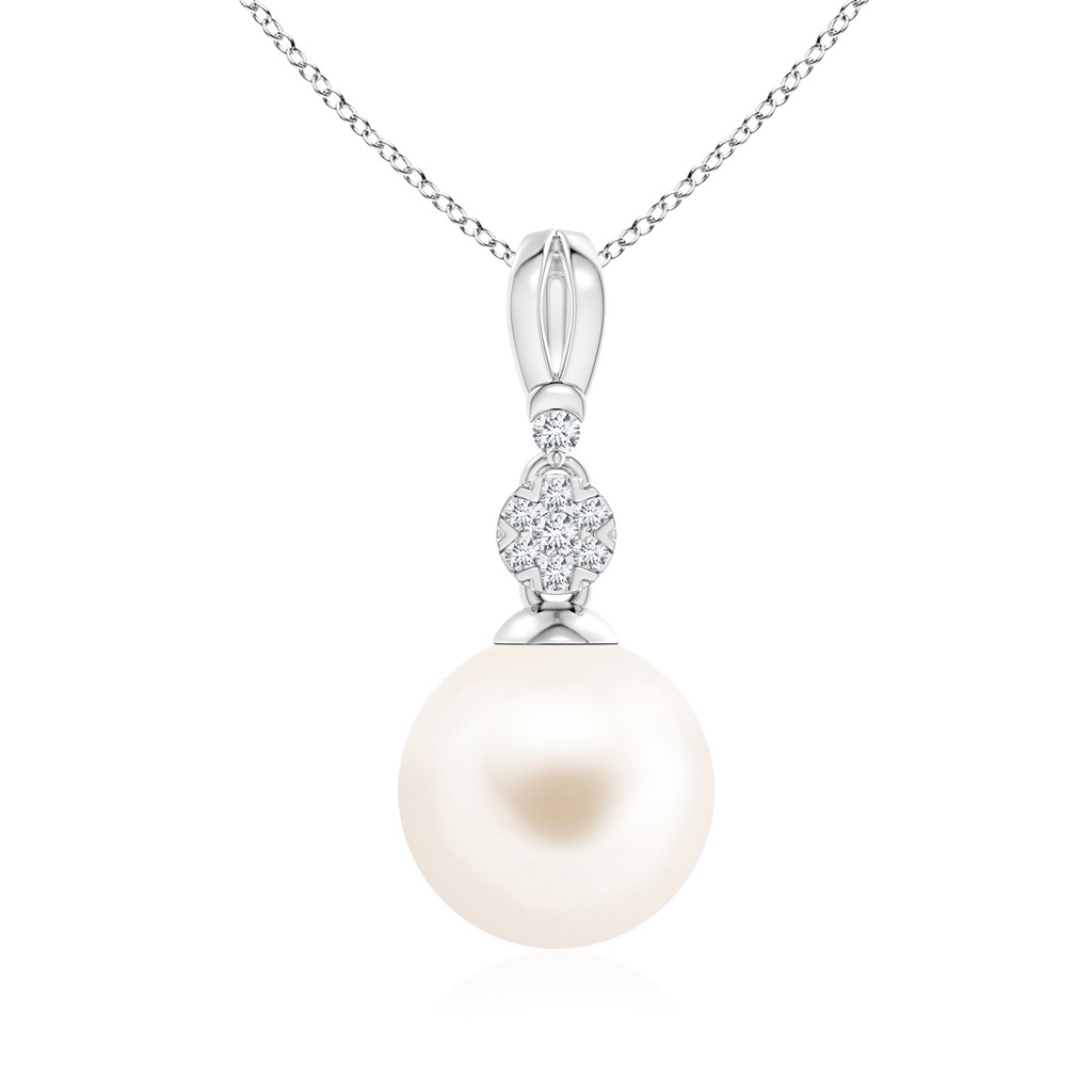 10mm AAA Freshwater Pearl & Diamond Cluster Pendant in White Gold