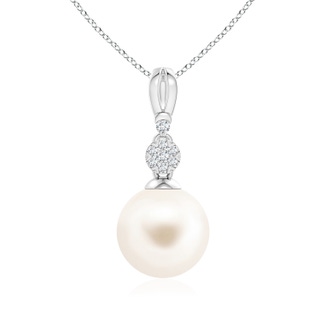 10mm AAA Freshwater Pearl & Diamond Clustre Pendant in White Gold