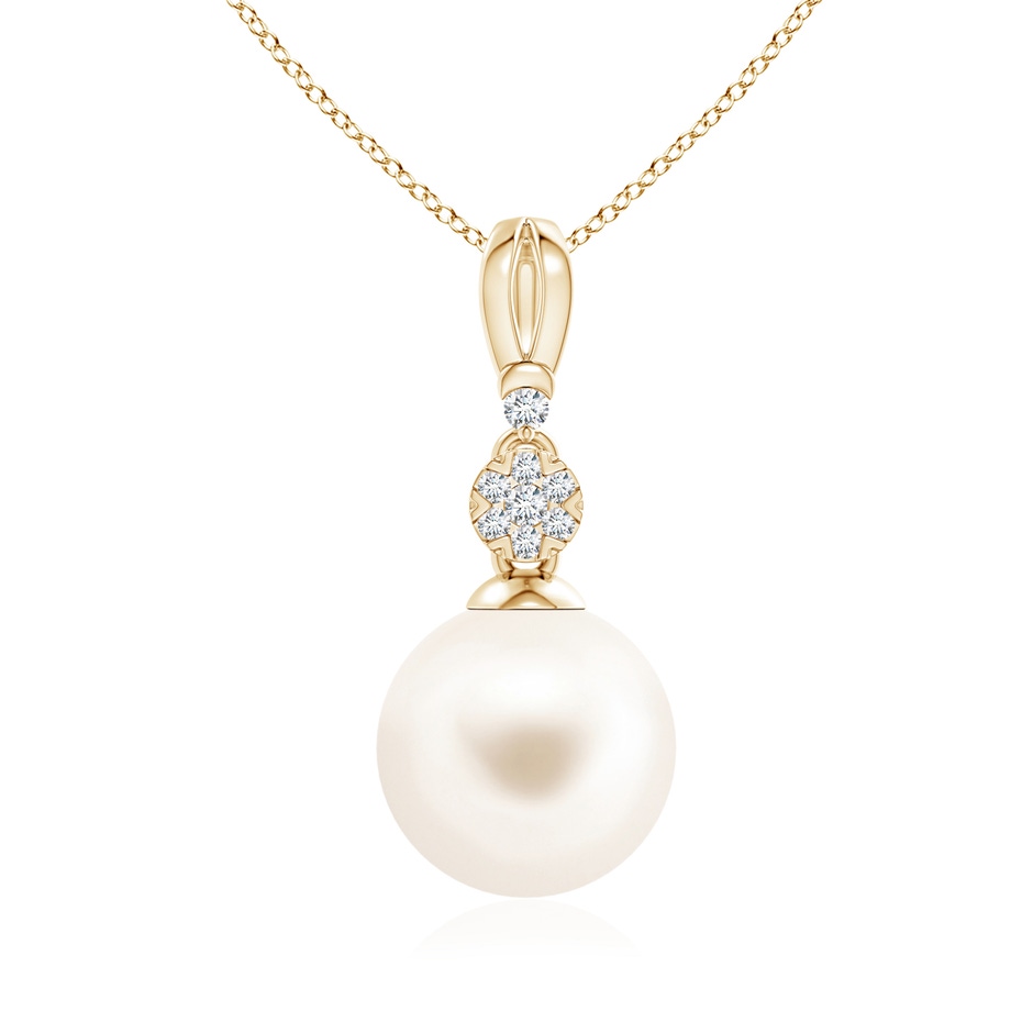 10mm AAA Freshwater Pearl & Diamond Cluster Pendant in Yellow Gold 