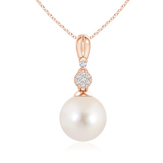 10mm AAAA Freshwater Pearl & Diamond Clustre Pendant in Rose Gold