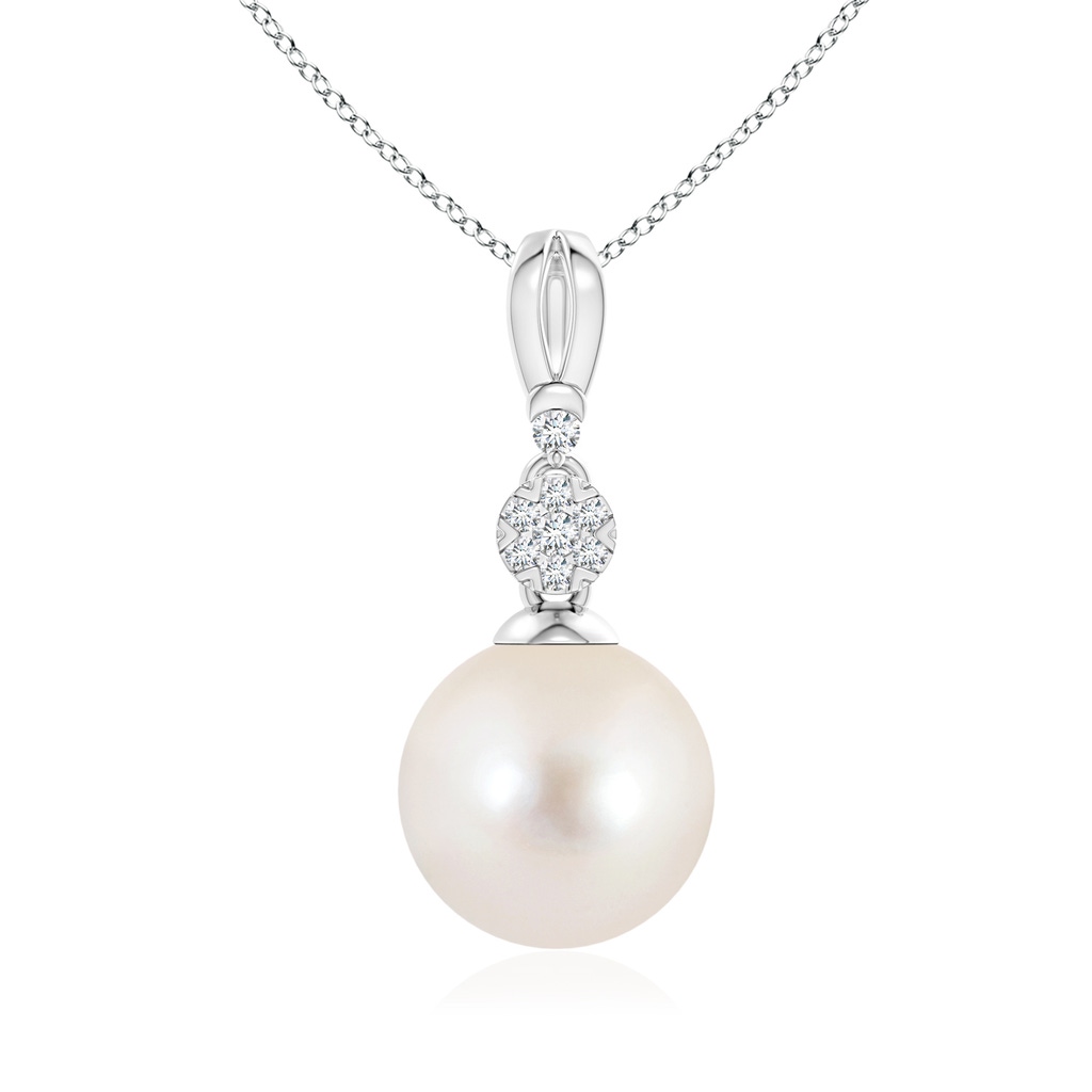 10mm AAAA Freshwater Pearl & Diamond Clustre Pendant in White Gold