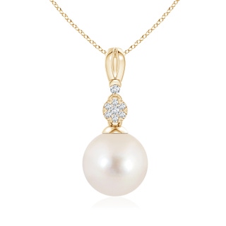 10mm AAAA Freshwater Pearl & Diamond Clustre Pendant in Yellow Gold