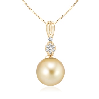 10mm AAAA Golden South Sea Cultured Pearl & Diamond Clustre Pendant in Yellow Gold