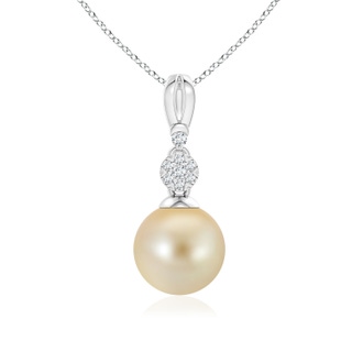 9mm AAA Golden South Sea Cultured Pearl & Diamond Clustre Pendant in White Gold