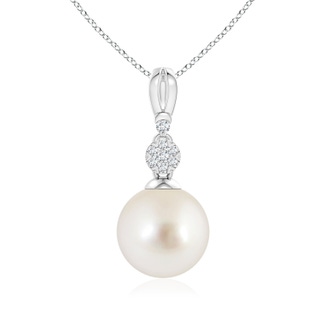 10mm AAAA South Sea Cultured Pearl & Diamond Clustre Pendant in 9K White Gold