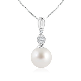 9mm AAA South Sea Cultured Pearl & Diamond Clustre Pendant in White Gold