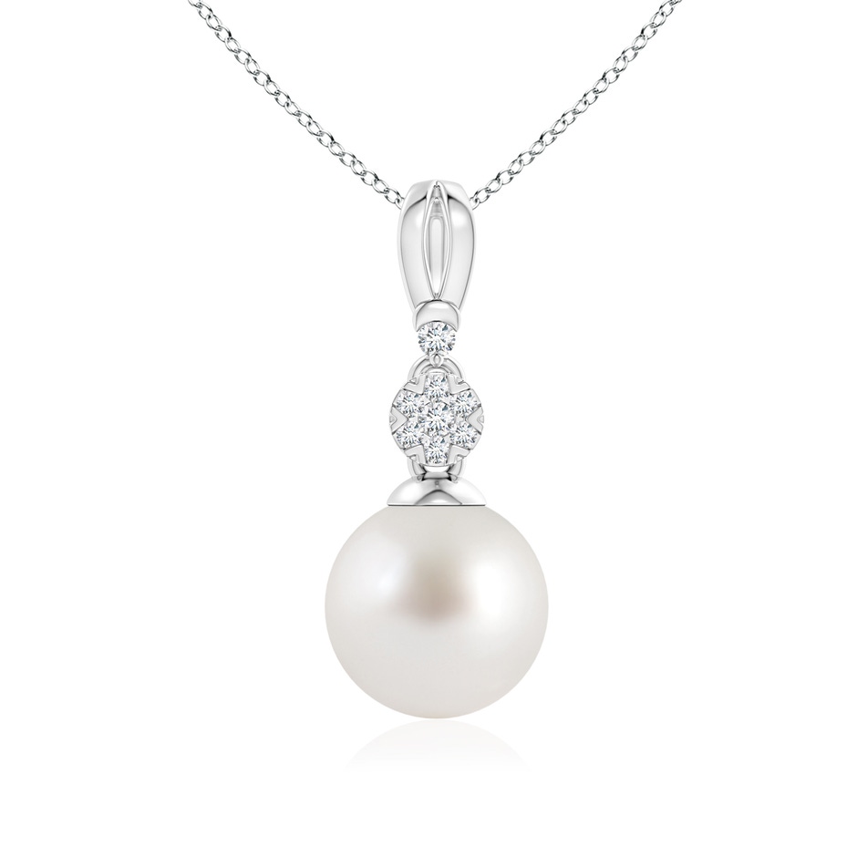 9mm AAA South Sea Cultured Pearl & Diamond Clustre Pendant in White Gold 