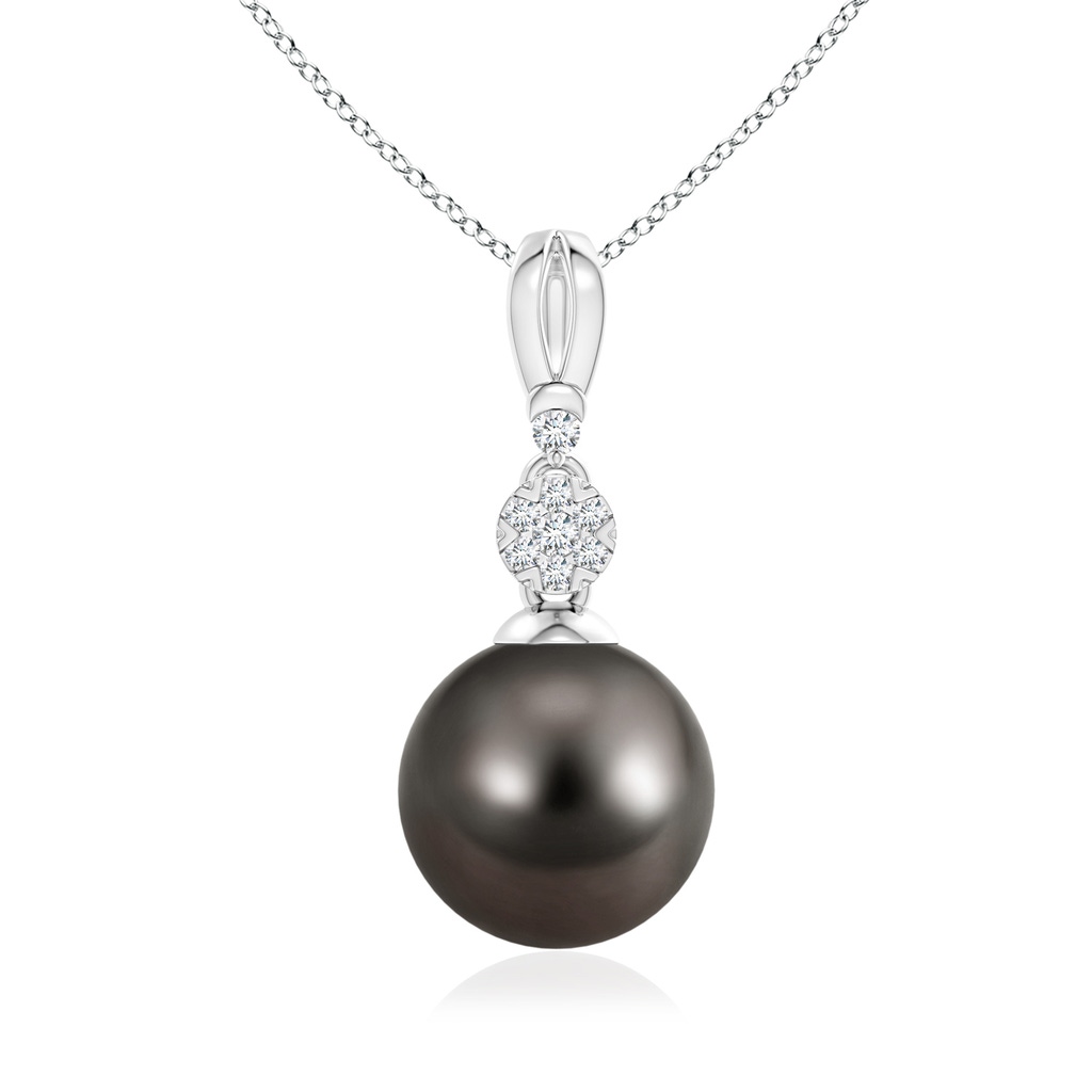 10mm AAA Tahitian Pearl & Diamond Cluster Pendant in White Gold