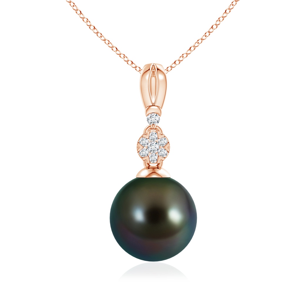 10mm AAAA Tahitian Pearl & Diamond Clustre Pendant in Rose Gold