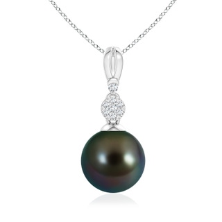 10mm AAAA Tahitian Pearl & Diamond Clustre Pendant in White Gold