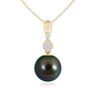 10mm AAAA Tahitian Pearl & Diamond Clustre Pendant in Yellow Gold