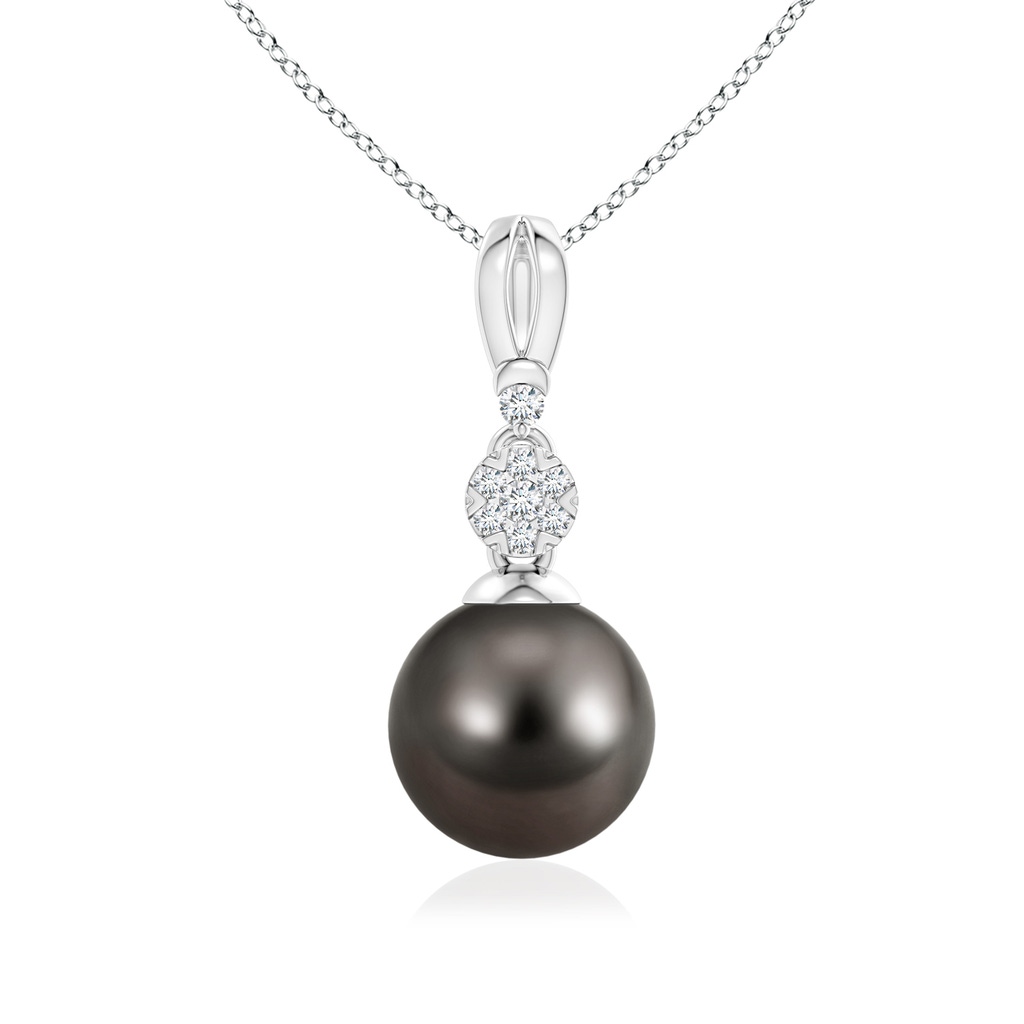 9mm AAA Tahitian Pearl & Diamond Cluster Pendant in White Gold