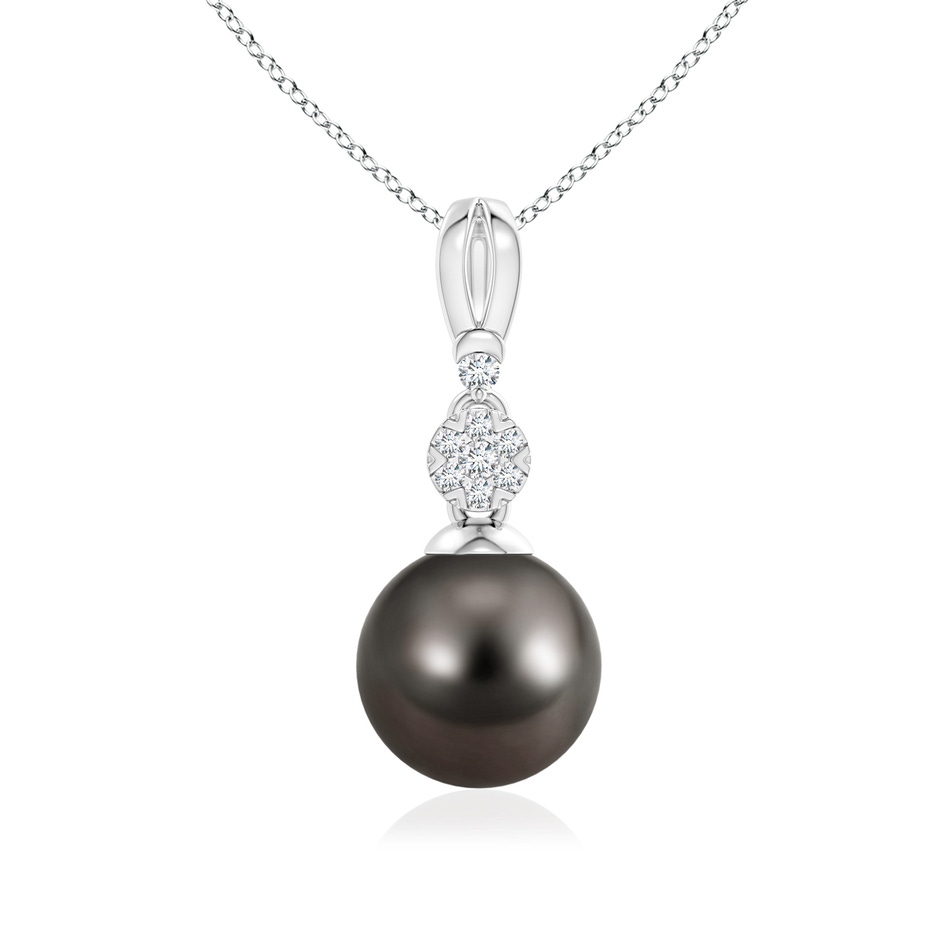 9mm AAA Tahitian Pearl & Diamond Clustre Pendant in White Gold 