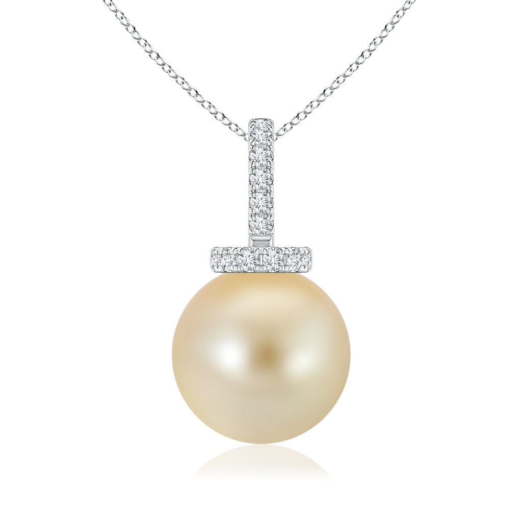 9mm AAA Golden South Sea Cultured Pearl Pendant with Diamond Bale in White Gold