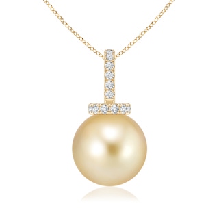 9mm AAAA Golden South Sea Cultured Pearl Pendant with Diamond Bale in Yellow Gold