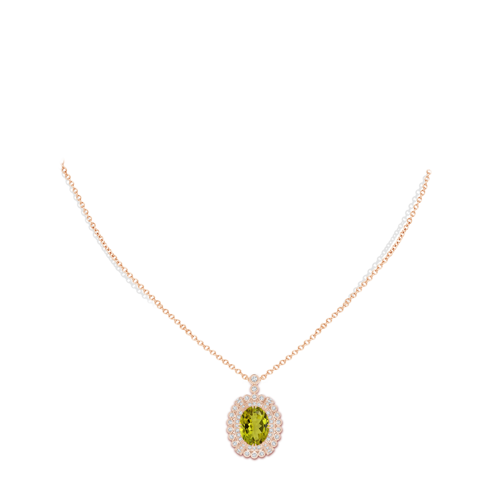 10.94x8.09x4.86mm AA GIA Certified Oval Tourmaline Pendant with Double Halo in Rose Gold pen