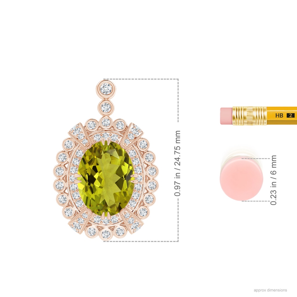 10.94x8.09x4.86mm AA GIA Certified Oval Tourmaline Pendant with Double Halo in Rose Gold ruler