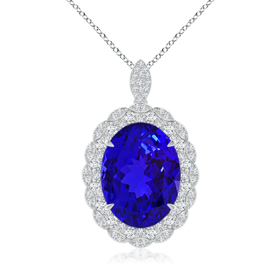 19.20x14.58x9.29mm AAAA Vintage Inspired GIA Certified Oval Tanzanite Halo Pendant in White Gold 