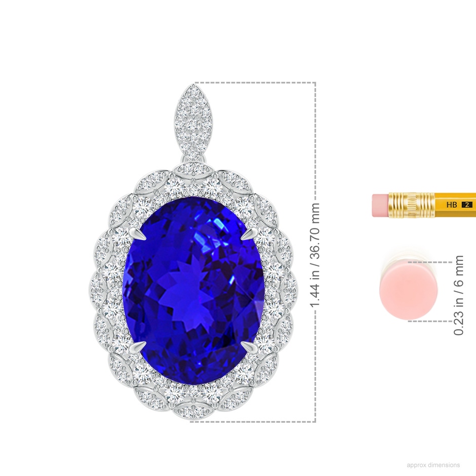 19.20x14.58x9.29mm AAAA Vintage Inspired GIA Certified Oval Tanzanite Halo Pendant in White Gold Ruler