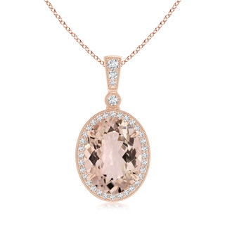 11.94x9.79x5.54mm AAA GIA Certified Oval Morganite Pendant with Diamond Halo in Rose Gold