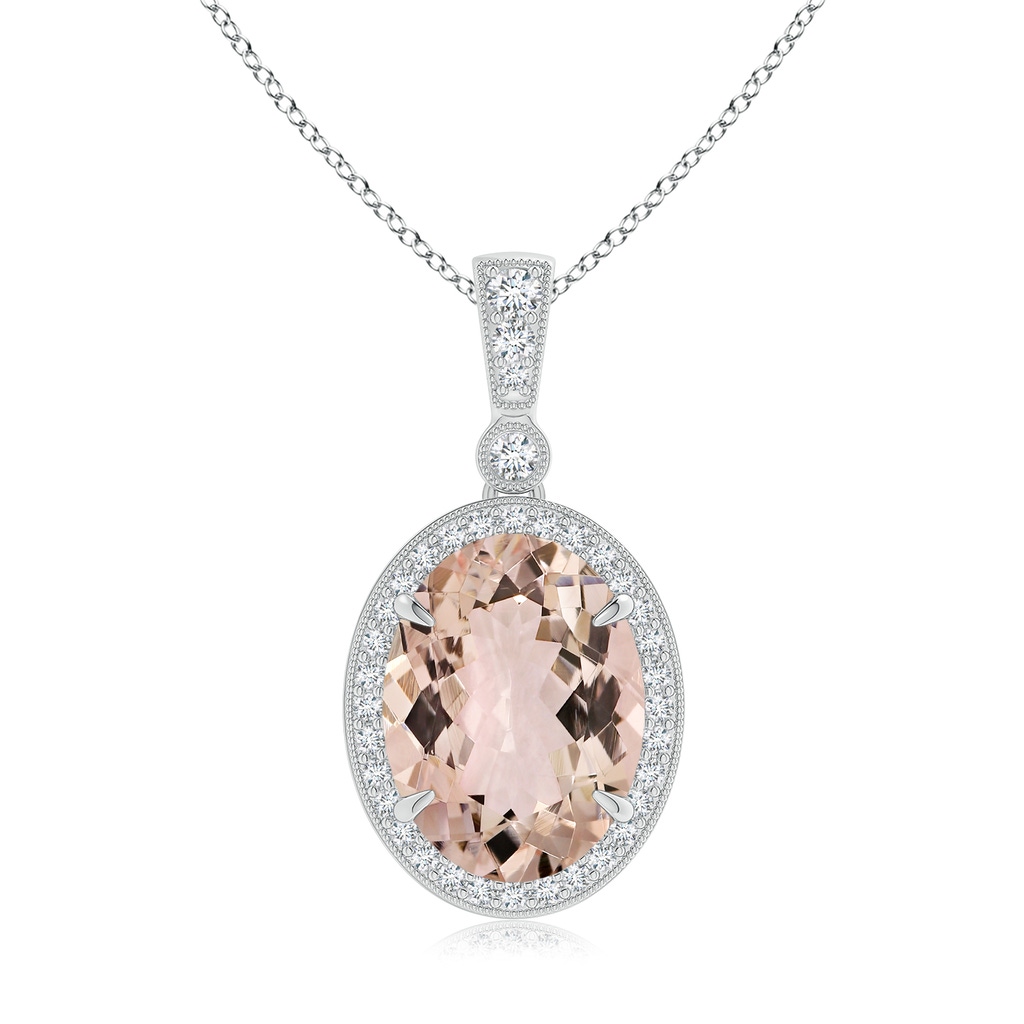 11.94x9.79x5.54mm AAA GIA Certified Oval Morganite Pendant with Diamond Halo in White Gold