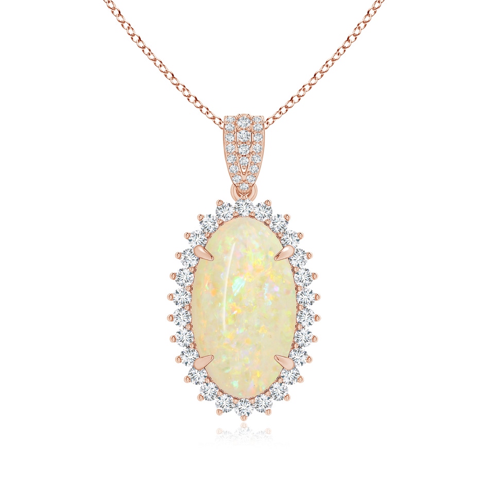18.19x11.95x5mm AAAA GIA Certified Oval Opal Pendant with Diamond Floral Halo in 18K Rose Gold 