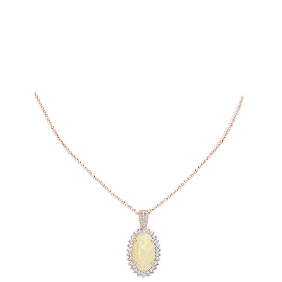 18.19x11.95x5mm AAAA GIA Certified Oval Opal Pendant with Diamond Floral Halo in 18K Rose Gold body-neck