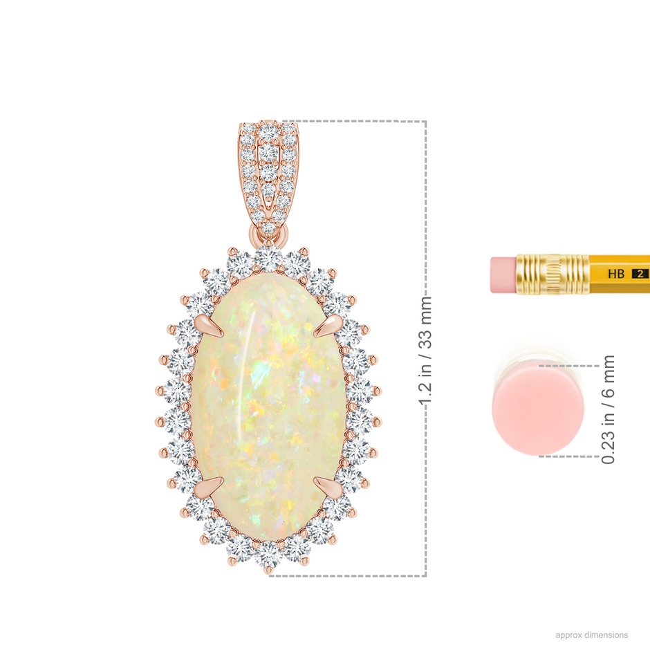 18.19x11.95x5mm AAAA GIA Certified Oval Opal Pendant with Diamond Floral Halo in 18K Rose Gold ruler