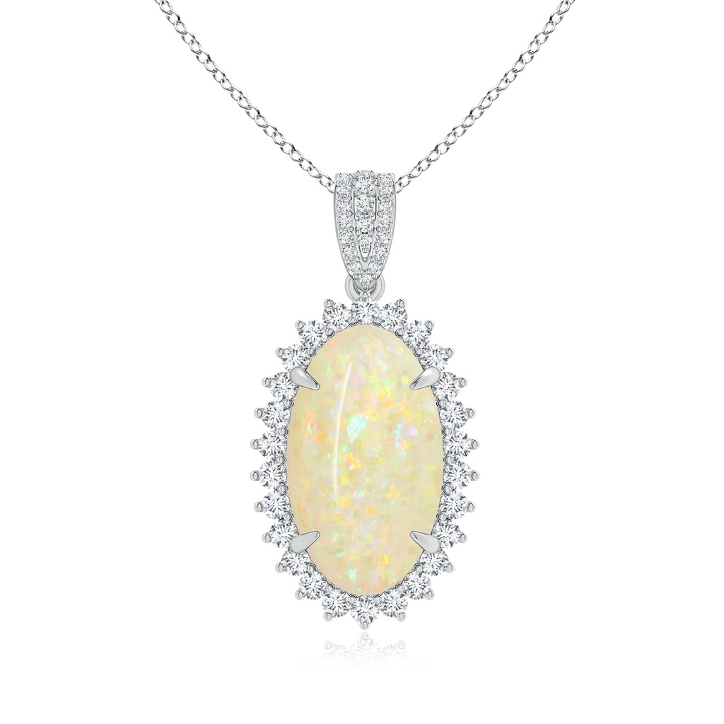 18.19x11.95x5mm AAAA GIA Certified Oval Opal Pendant with Diamond Floral Halo in 18K White Gold