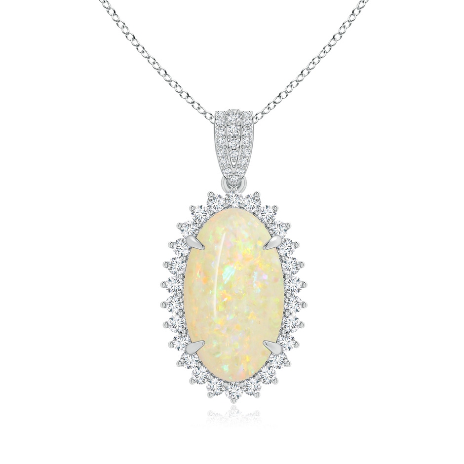 18.19x11.95x5mm AAAA GIA Certified Oval Opal Pendant with Diamond Floral Halo in 18K White Gold 